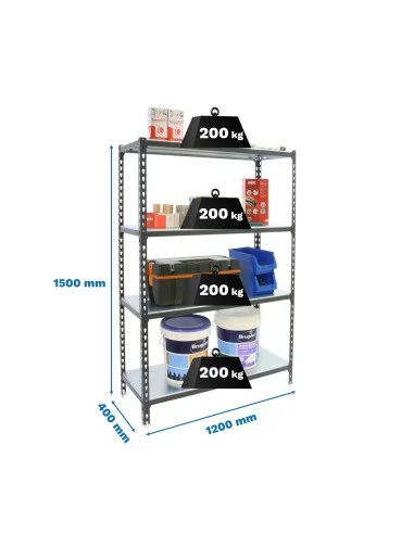 Estantería Metálica Simonclick Megaplus 4/400 1500 Antracita/Galva