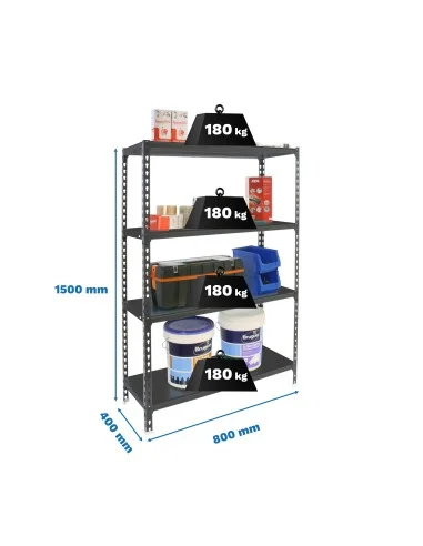 Estantería Metálica Simonclick Mini 4/400 1500 Antracita/Antracita