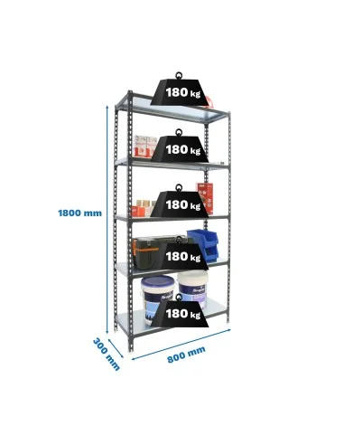 Estantería Metálica Simonclick Mini 5/300 Antracita/Blanco