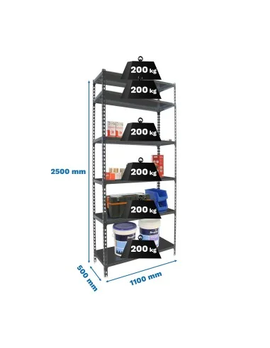 Estantería Metálica Simonclick Superplus 6/500 Antracita/Antracita