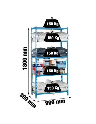 Estantería Metálica Maderclick 5/300 Azul/Madera