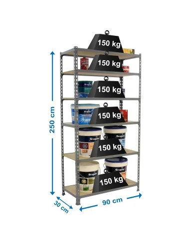 Estantería Metálica Maderclick 6/300 Gris/Madera