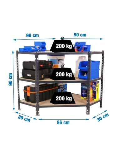 Estantería Metálica Maderclick Corner 3/300 900 Antracita/Madera