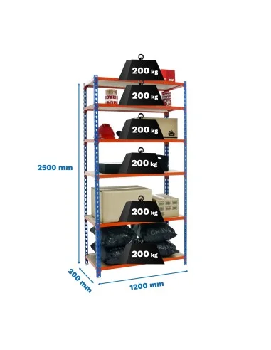 Estantería Metálica Maderclick Megaplus 6/300 2500 Azul/Madera