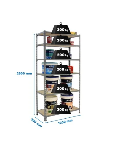 Estantería Metálica Maderclick Megaplus 6/300 2500 Galva/Madera