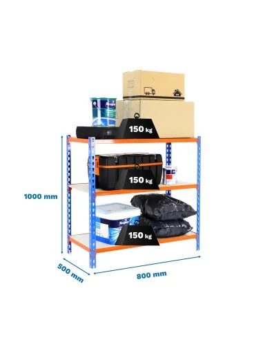 Estantería Metálica Maderclick Mini 3/500 1000 Azul/Naranja/Madera