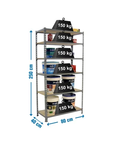 Estantería Metálica Maderclick Mini 6/400 Gris/Madera