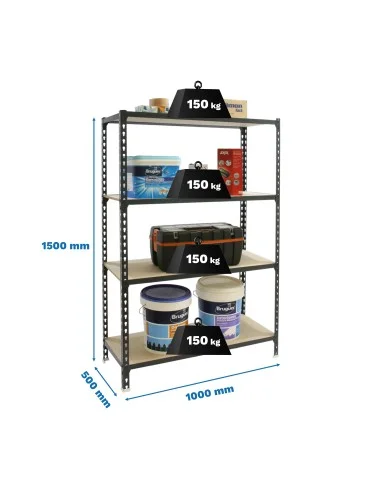 Estantería Metálica Maderclick Plus 4/500 1500 Antracita/Madera