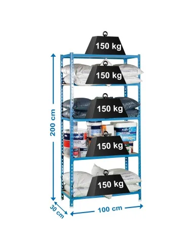 Estantería Metálica Maderclick Plus 5/300 Azul/Madera