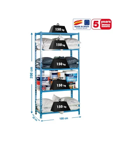 Estantería Metálica Maderclick Plus 5/500 Azul/Madera