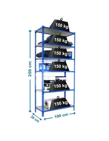 Estantería Metálica Maderclick Plus 6/300 Azul/Madera