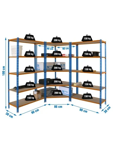 Pack Estantería Metálica Pack Maderclick Corner 5/300 + 2 Mader 5/300 A/N/M