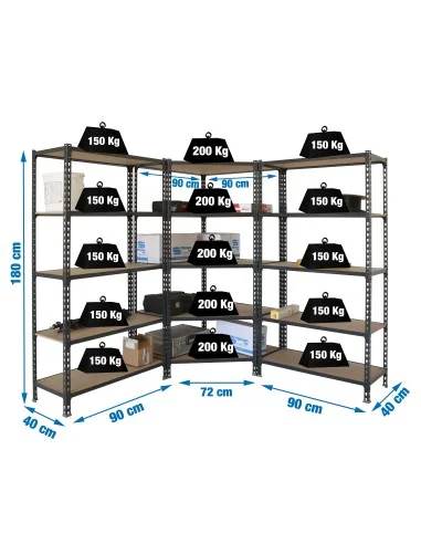 Pack Estantería Metálica Pack Maderclick Corner 5/400 +2 Mader 5/400 An/Mad