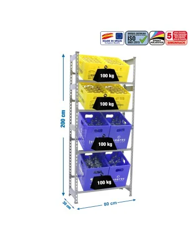 Estantería Metálica Simonbottle 4-2000X800X300 Gris