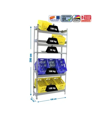 Botellero Metálico Simonbottle Shelf 4-1 - 2000X1000X300 Gris/Gri