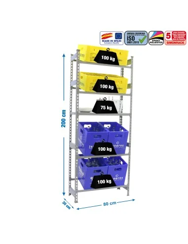 Botellero Metálico Simonbottle Shelf 4-1 - 2000X800X300 Gris/Gris