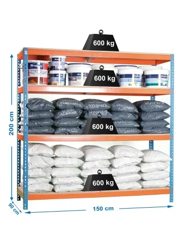 Estantería Metálica Simonforte 1509-4 Chipboard Azul/Naranja/Mader