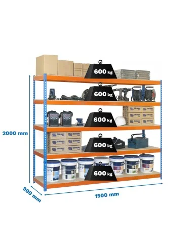 Estantería Metálica Simonforte 1509-5 Chipboard Azul/Naranja/Mader