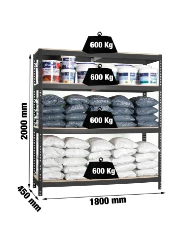 Estantería Metálica Simonforte 1804-4 Chipboard Antracita/Madera