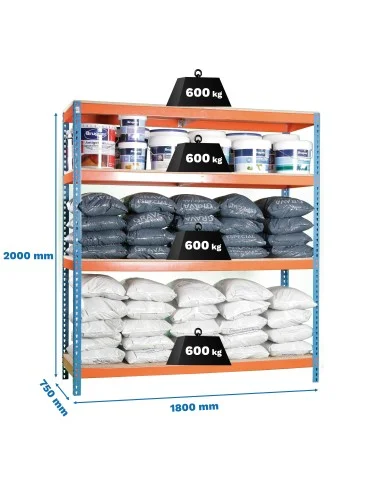 Estantería Metálica Simonforte 1807-4 Chipboard Azul/Naranja/Mader