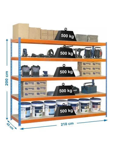 Estantería Metálica Simonforte 2104-5 Chipboard Azul/Naranja/Mader