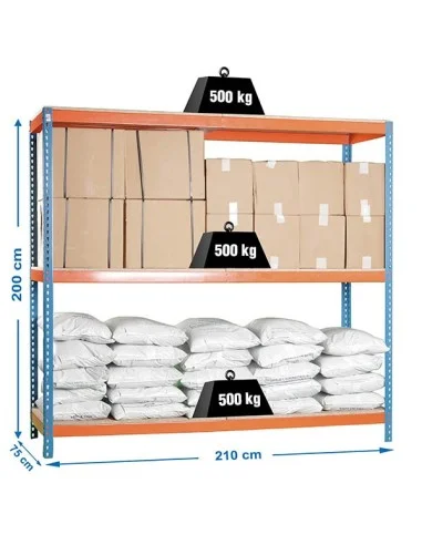 Estantería Metálica Simonforte 2107-3 Chipboard Azul/Naranja/Mader