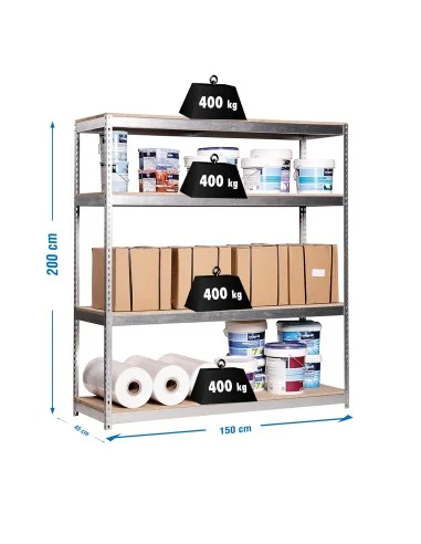 Estantería Metálica Ecoforte 1504-4 Chipboard Galva/Madera