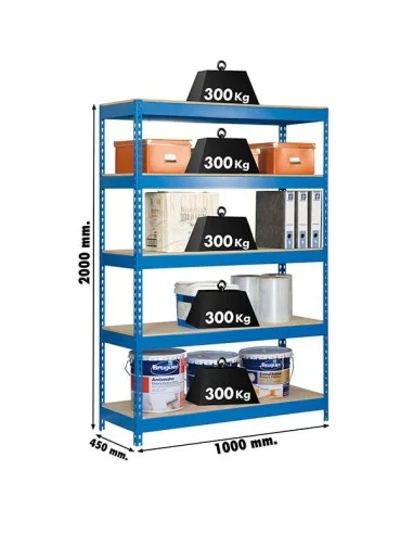 Estantería Metálica Bricoforte 1004-5 Chipboard Azul/Madera