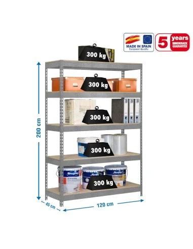 Estantería Metálica Bricoforte 1204-5 Chipboard Galva/Madera