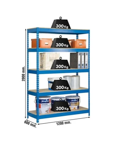Estantería Metálica Bricoforte 1206-5 Chipboard Azul/Madera