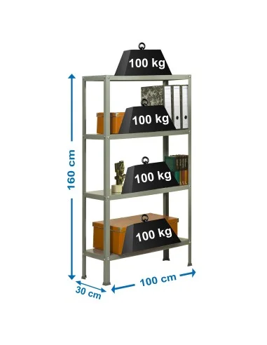 Estantería Metálica Simonhome Classic Plus 4/300 Gris/Gris