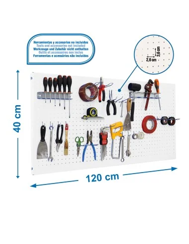 Panel Metálico Herramientas Panelclick 1200X400 Blanco + 22 Hook + 3 Acce