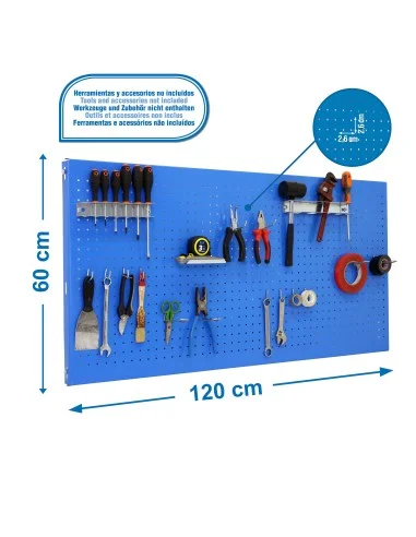 Panel Metálico Herramientas Panelclick 1200X600 Azul + 14 Hook + 3 Acce