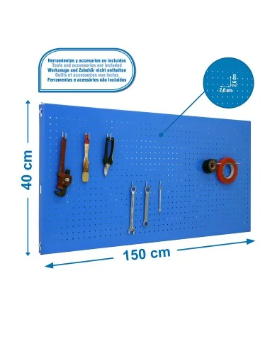 Panel Metálico Herramientas Panelclick 1500X400 Azul + 8 Hook