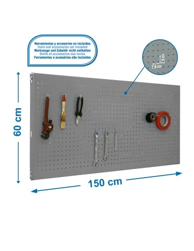 Panel Metálico Herramientas Panelclick 1500X600 Gris + 8 Hook