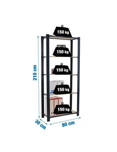 Estantería Metálica Officlick 5/300 Plywood 800 Antracita/Pino