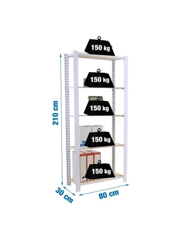 Estantería Metálica Officlick 5/300 Plywood 800 Blanco/Pino